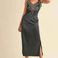 Mable Embroidered Satin Midi Dress with Slit - MegaSuperStar