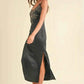 Mable Embroidered Satin Midi Dress with Slit - MegaSuperStar