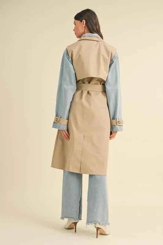 MABLE Layered Trench Coat with Denim Jacket for Stylish Versatility - MegaSuperStar