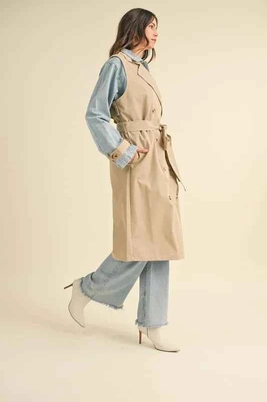 MABLE Layered Trench Coat with Denim Jacket for Stylish Versatility - MegaSuperStar