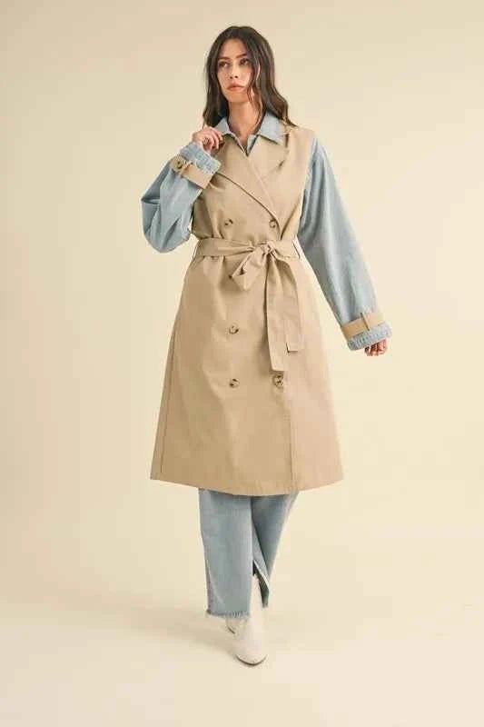MABLE Layered Trench Coat with Denim Jacket for Stylish Versatility - MegaSuperStar