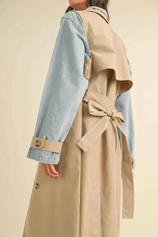 MABLE Layered Trench Coat with Denim Jacket for Stylish Versatility - MegaSuperStar