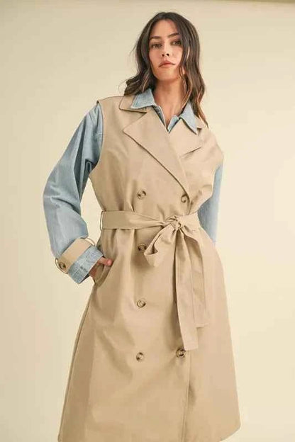 MABLE Layered Trench Coat with Denim Jacket for Stylish Versatility - MegaSuperStar