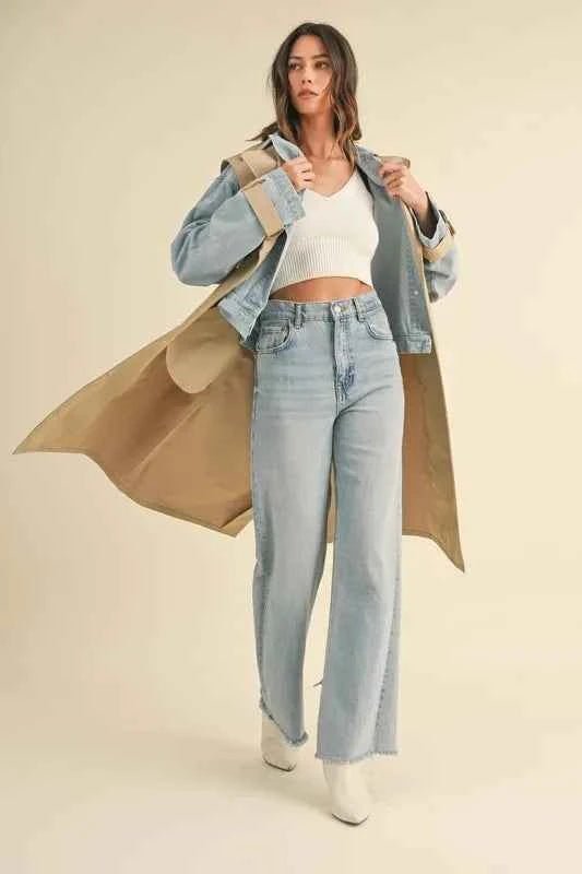 MABLE Layered Trench Coat with Denim Jacket for Stylish Versatility - MegaSuperStar