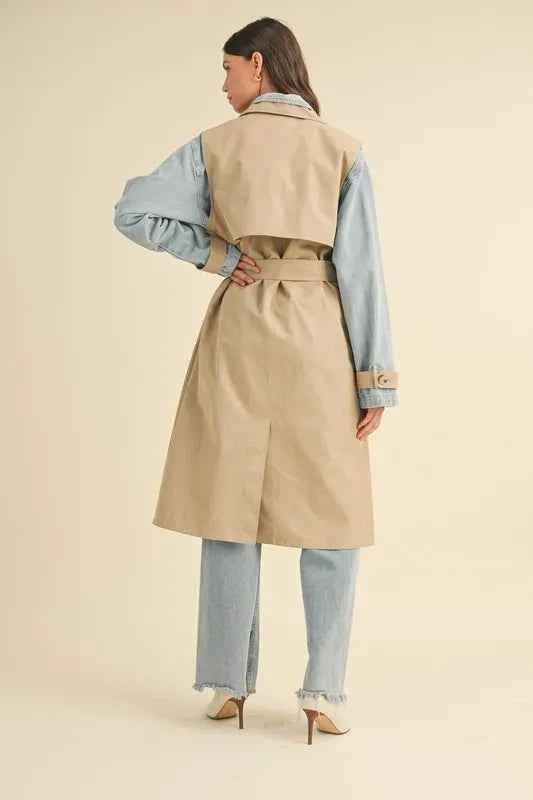 MABLE Layered Trench Coat with Denim Jacket for Stylish Versatility - MegaSuperStar