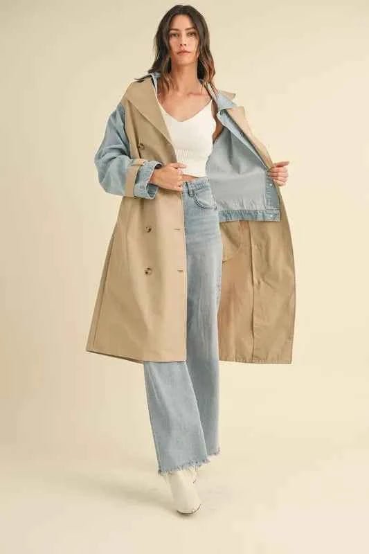 MABLE Layered Trench Coat with Denim Jacket for Stylish Versatility - MegaSuperStar