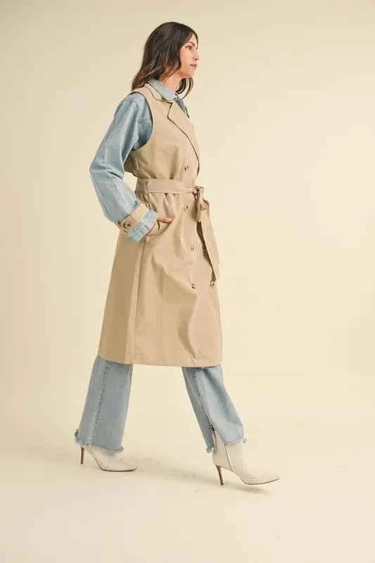 MABLE Layered Trench Coat with Denim Jacket for Stylish Versatility - MegaSuperStar