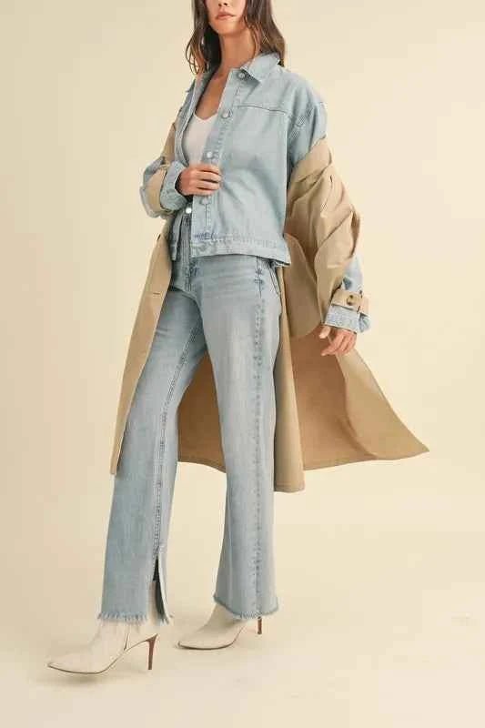 MABLE Layered Trench Coat with Denim Jacket for Stylish Versatility - MegaSuperStar