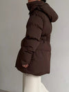 Mid-Length Thickened Hooded Winter Coat with Belted thumbnail