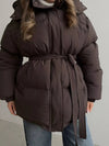 Mid-Length Thickened Hooded Winter Coat with Belted thumbnail