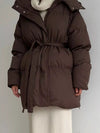 Mid-Length Thickened Hooded Winter Coat with Belted thumbnail