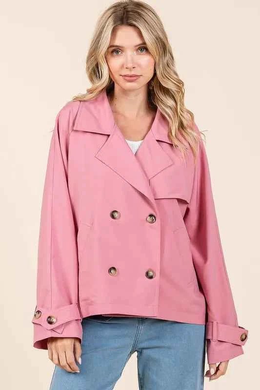 Mittoshop Double Breasted Trench Coat Jacket with Long Sleeves - MegaSuperStar