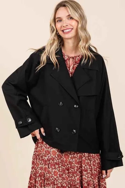 Mittoshop Double Breasted Trench Coat Jacket with Long Sleeves - MegaSuperStar
