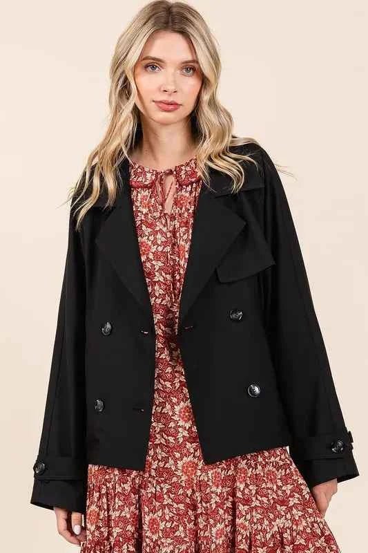 Mittoshop Double Breasted Trench Coat Jacket with Long Sleeves - MegaSuperStar