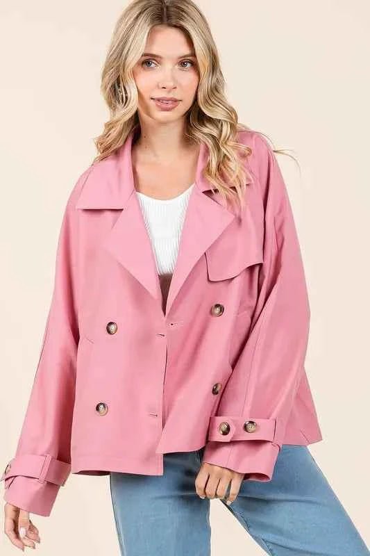 Mittoshop Double Breasted Trench Coat Jacket with Long Sleeves - MegaSuperStar