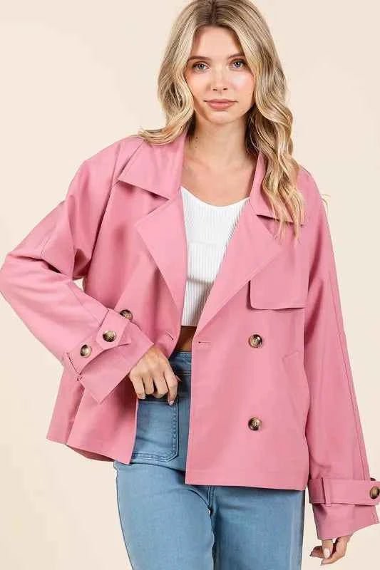Mittoshop Double Breasted Trench Coat Jacket with Long Sleeves - MegaSuperStar