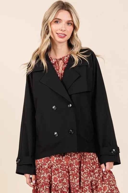 Mittoshop Double Breasted Trench Coat Jacket with Long Sleeves - MegaSuperStar