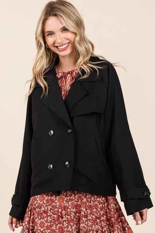 Mittoshop Double Breasted Trench Coat Jacket with Long Sleeves - MegaSuperStar