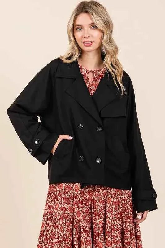 Mittoshop Double Breasted Trench Coat Jacket with Long Sleeves - MegaSuperStar