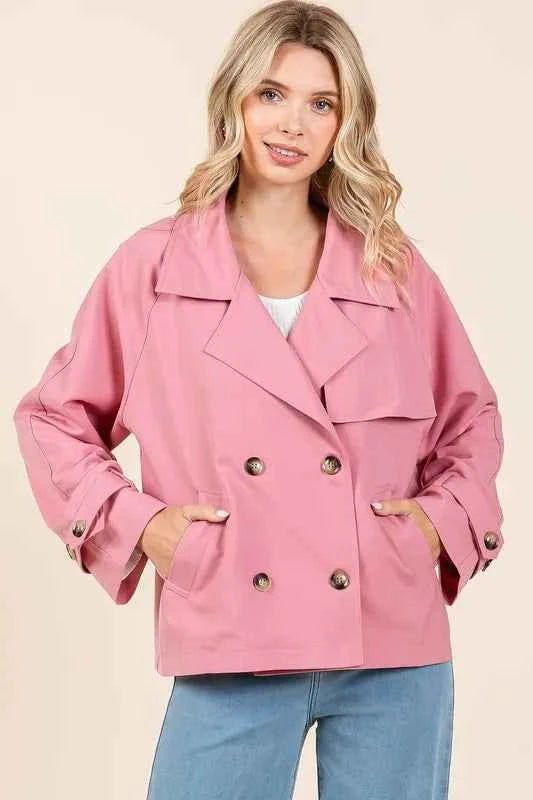 Mittoshop Double Breasted Trench Coat Jacket with Long Sleeves - MegaSuperStar