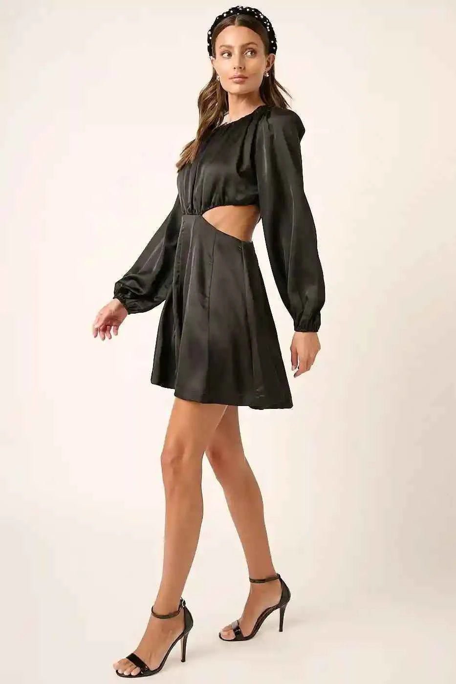 Mittoshop Satin Mini Dress with Side Cutout Detail - MegaSuperStar