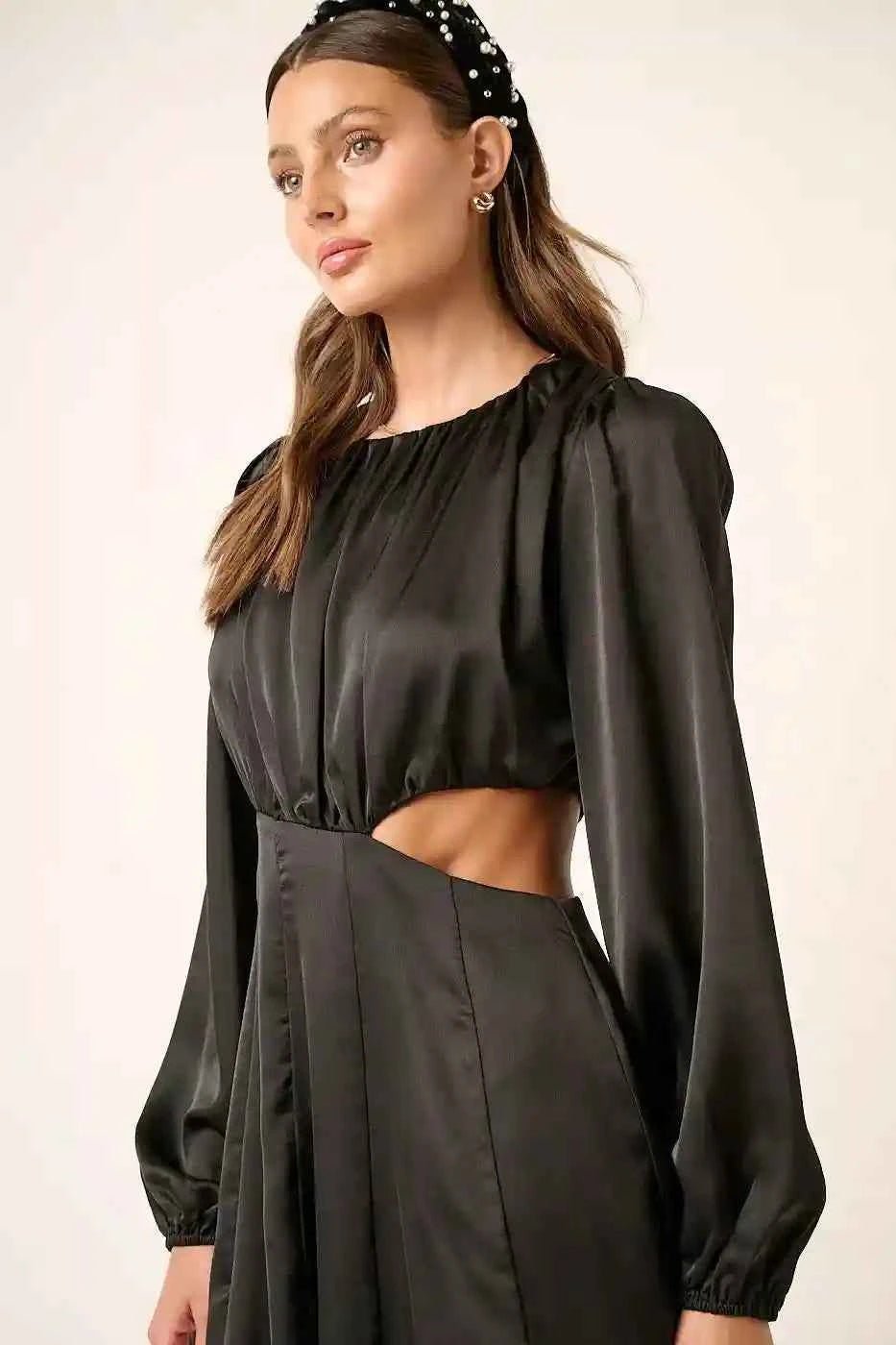 Mittoshop Satin Mini Dress with Side Cutout Detail - MegaSuperStar