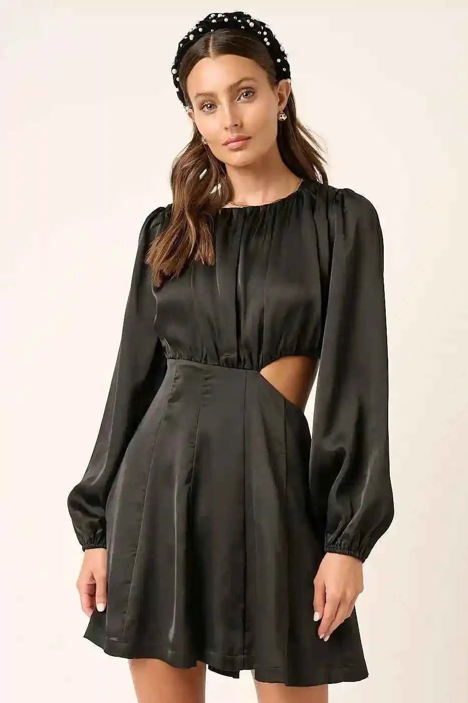 Mittoshop Satin Mini Dress with Side Cutout Detail - MegaSuperStar