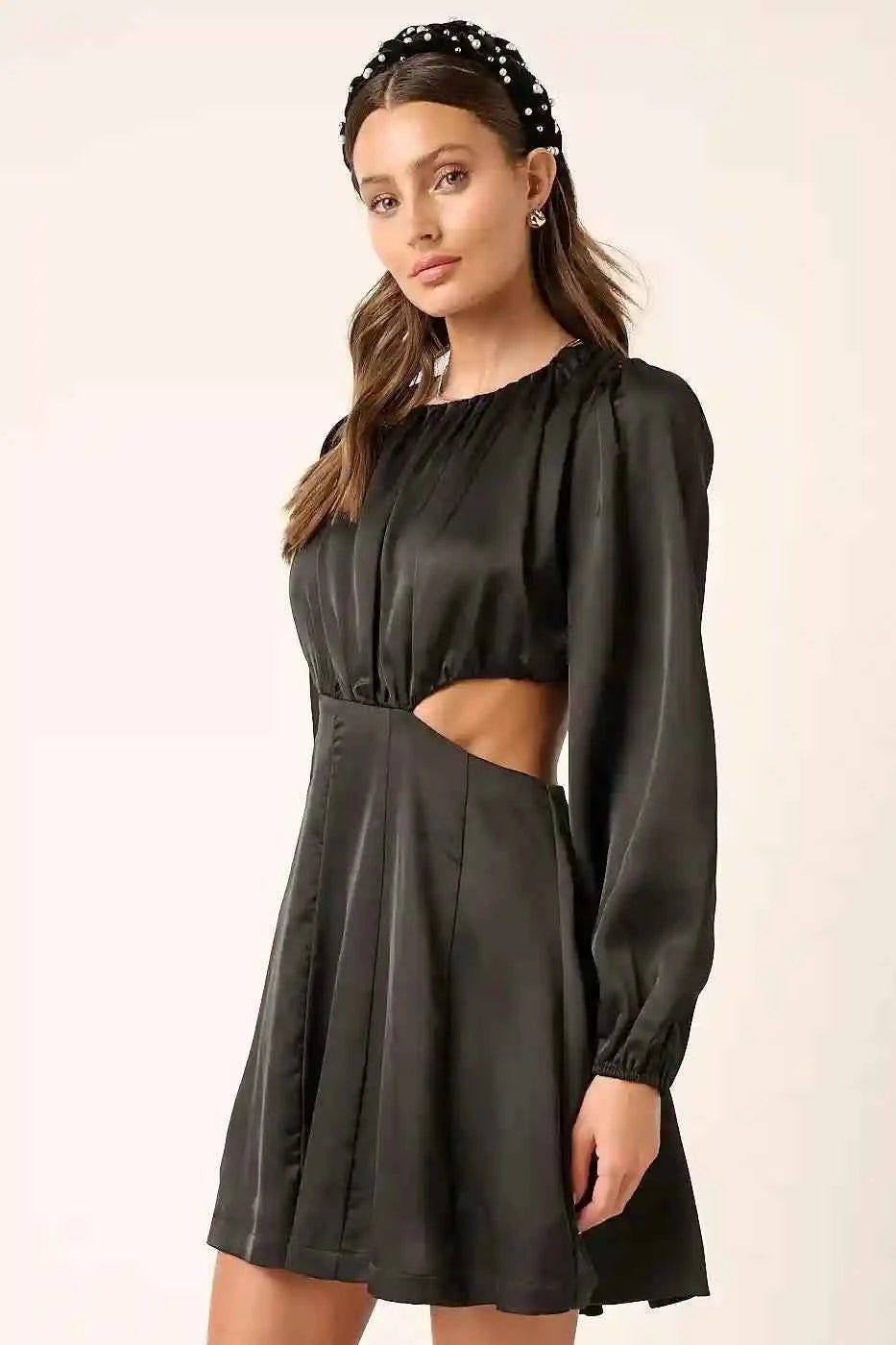 Mittoshop Satin Mini Dress with Side Cutout Detail - MegaSuperStar