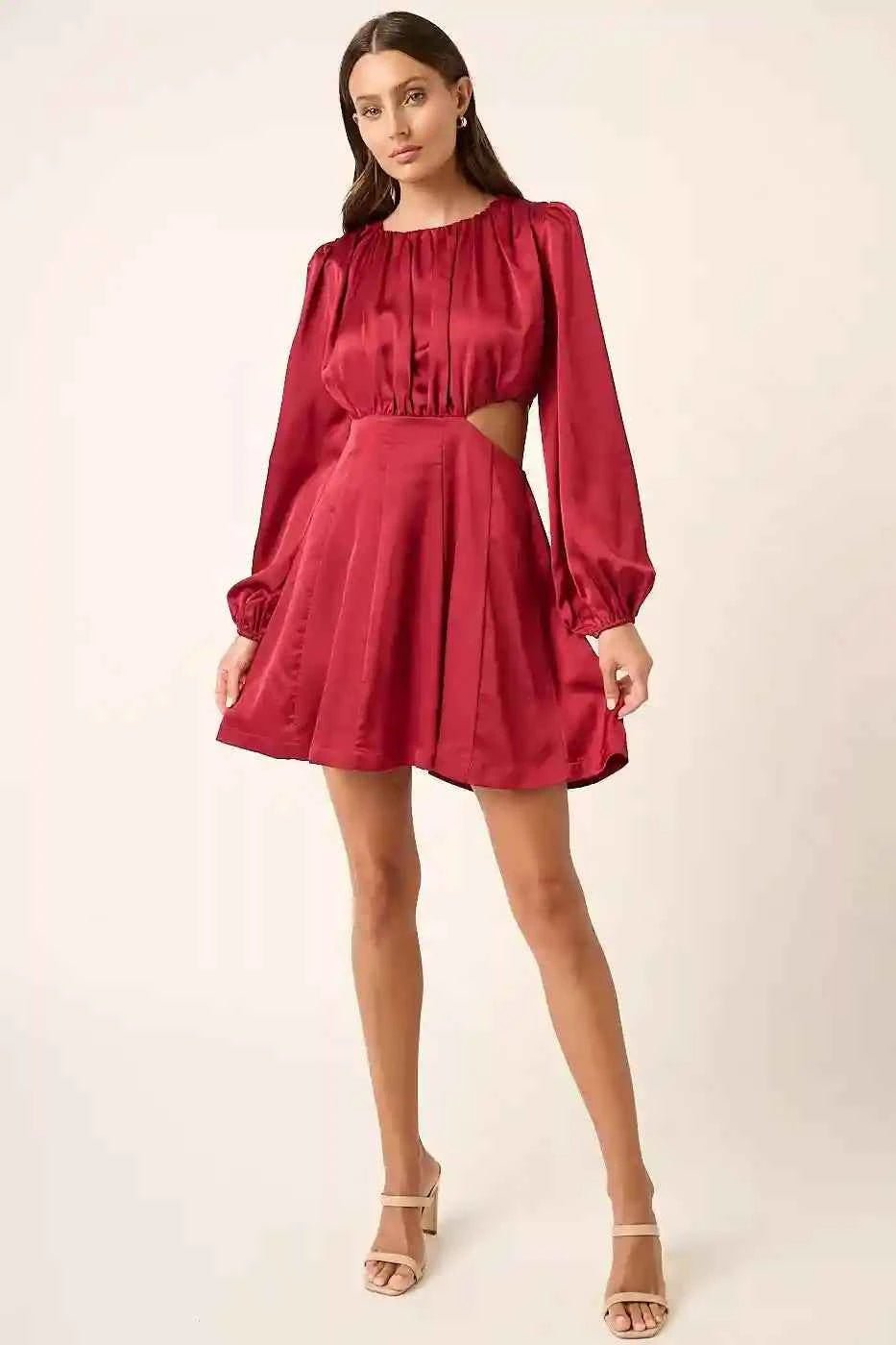 Mittoshop Satin Side Cutout Mini Dress for Effortless Chic Style - MegaSuperStar