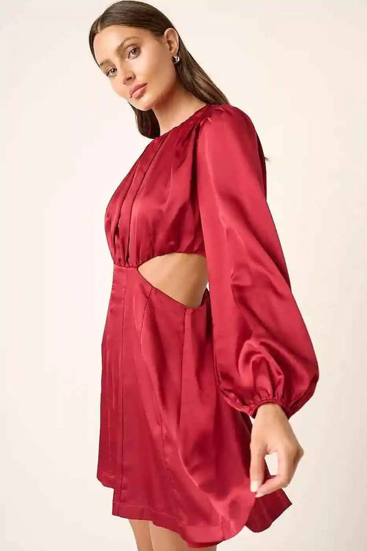 Mittoshop Satin Side Cutout Mini Dress for Effortless Chic Style - MegaSuperStar