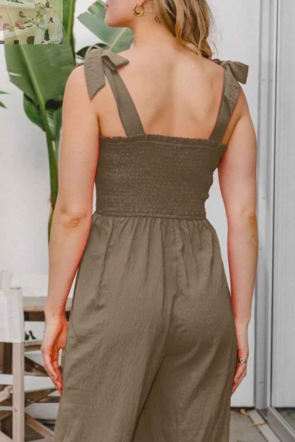 ODDI Jumpsuit - Full Size Bodice Smocked Sleeveless Design - MegaSuperStar