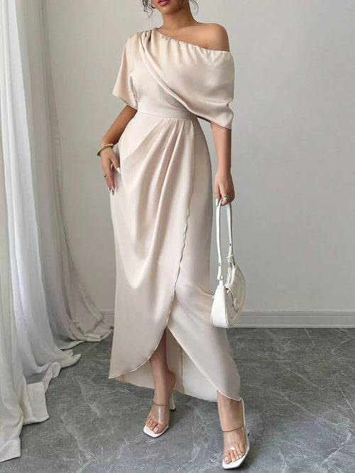 Customer styling One-Shoulder Satin Maxi Dress