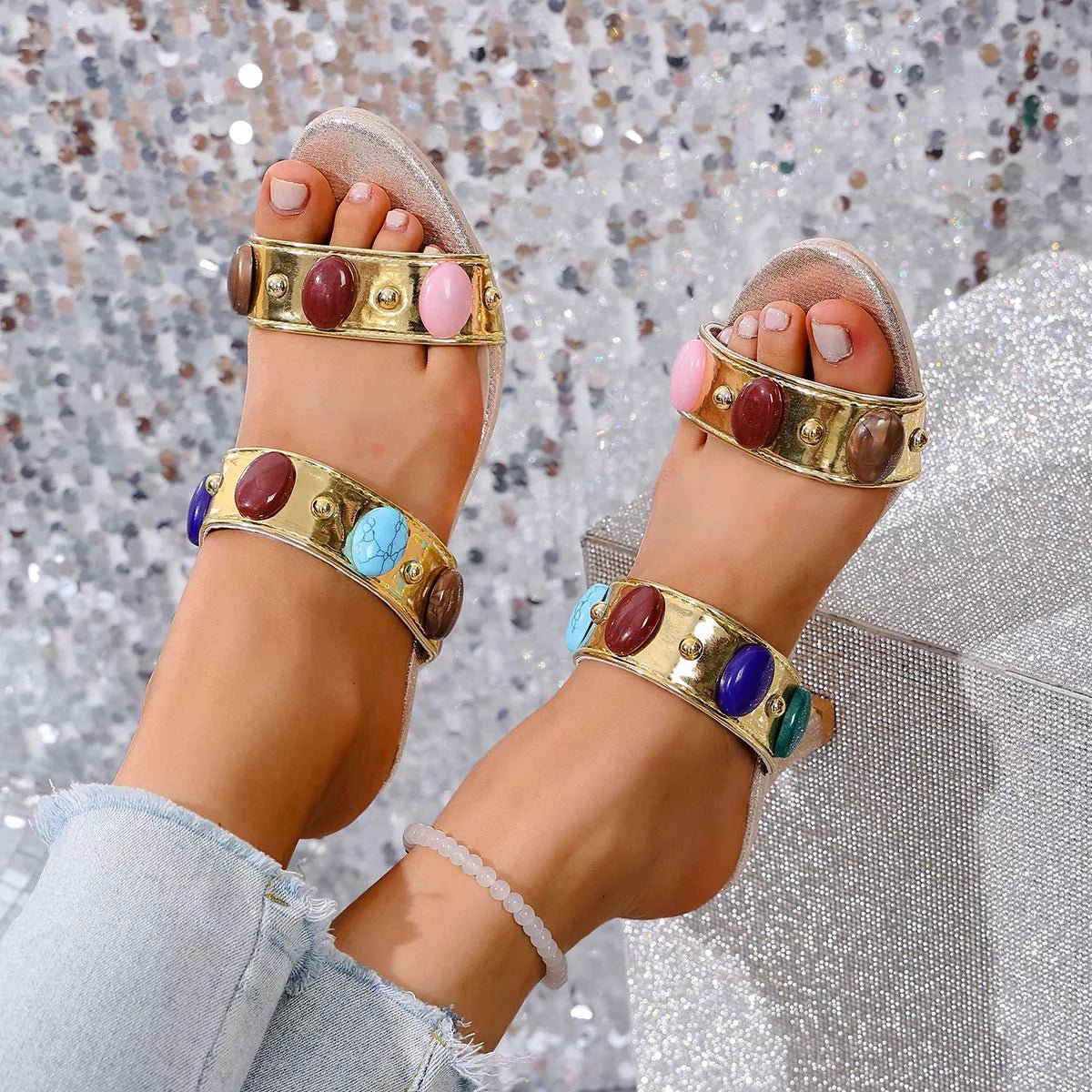 Open Toe Block Heels Sandals - MegaSuperStar