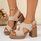 Open Toe Block Heels Sandals - MegaSuperStar