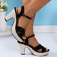 Open Toe Block Heels Sandals - MegaSuperStar