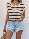 🌸 Openwork Round Neck Knit Top with Cap Sleeves 🌸 thumbnail