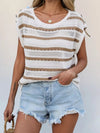 🌸 Openwork Round Neck Knit Top with Cap Sleeves 🌸 thumbnail
