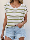 🌸 Openwork Round Neck Knit Top with Cap Sleeves 🌸 thumbnail