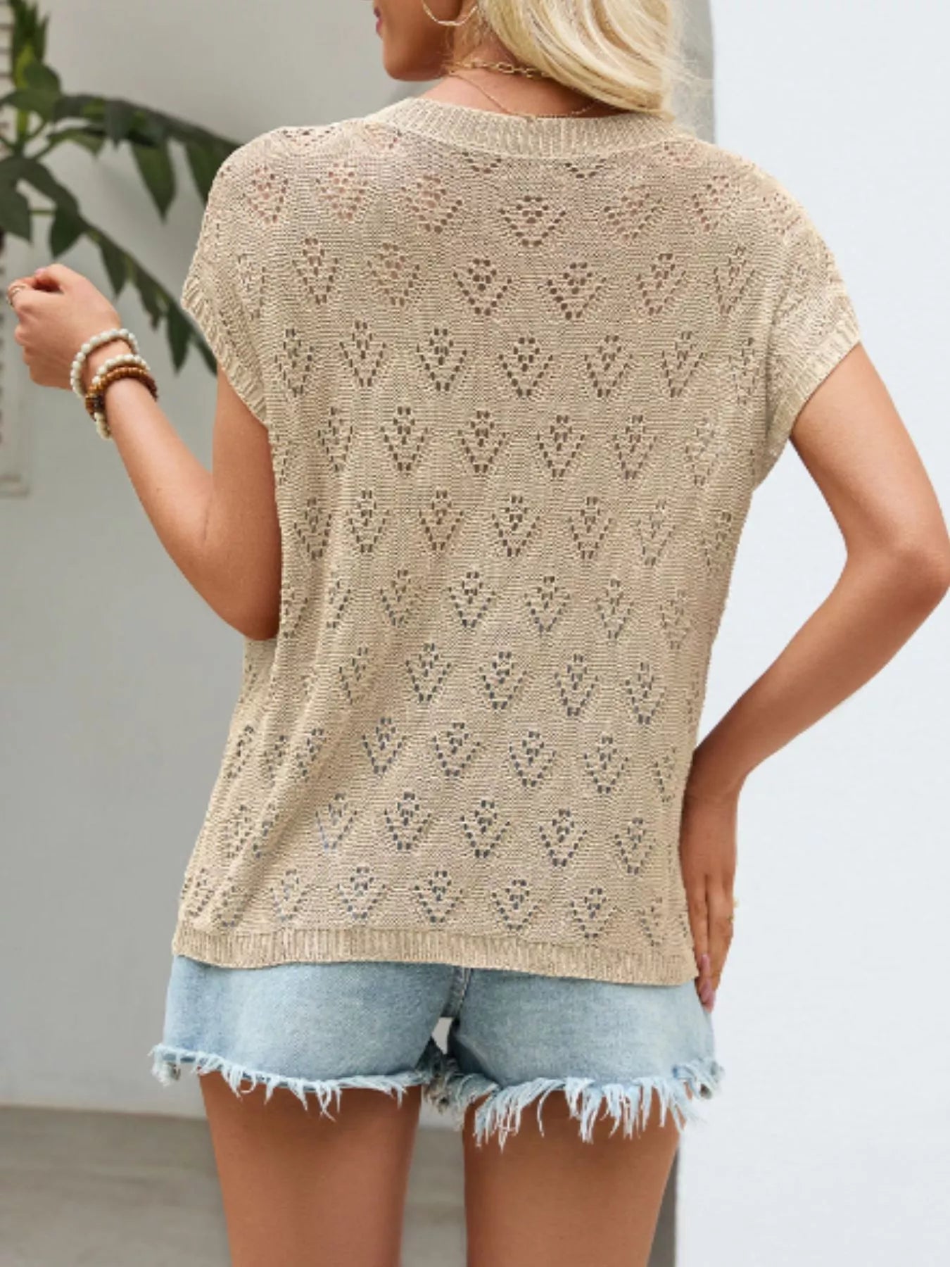 Openwork Short Sleeve Knit Top - MegaSuperStar