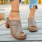 Peep Toe Block Heel Sandals - MegaSuperStar