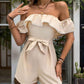 Perfee Off - Shoulder Ruffled Romper with Tied Short Sleeves - MegaSuperStar