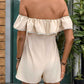 Perfee Off - Shoulder Ruffled Romper with Tied Short Sleeves - MegaSuperStar