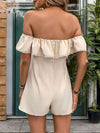 Perfee Off-Shoulder Ruffled Romper with Tied Short Sleeves thumbnail