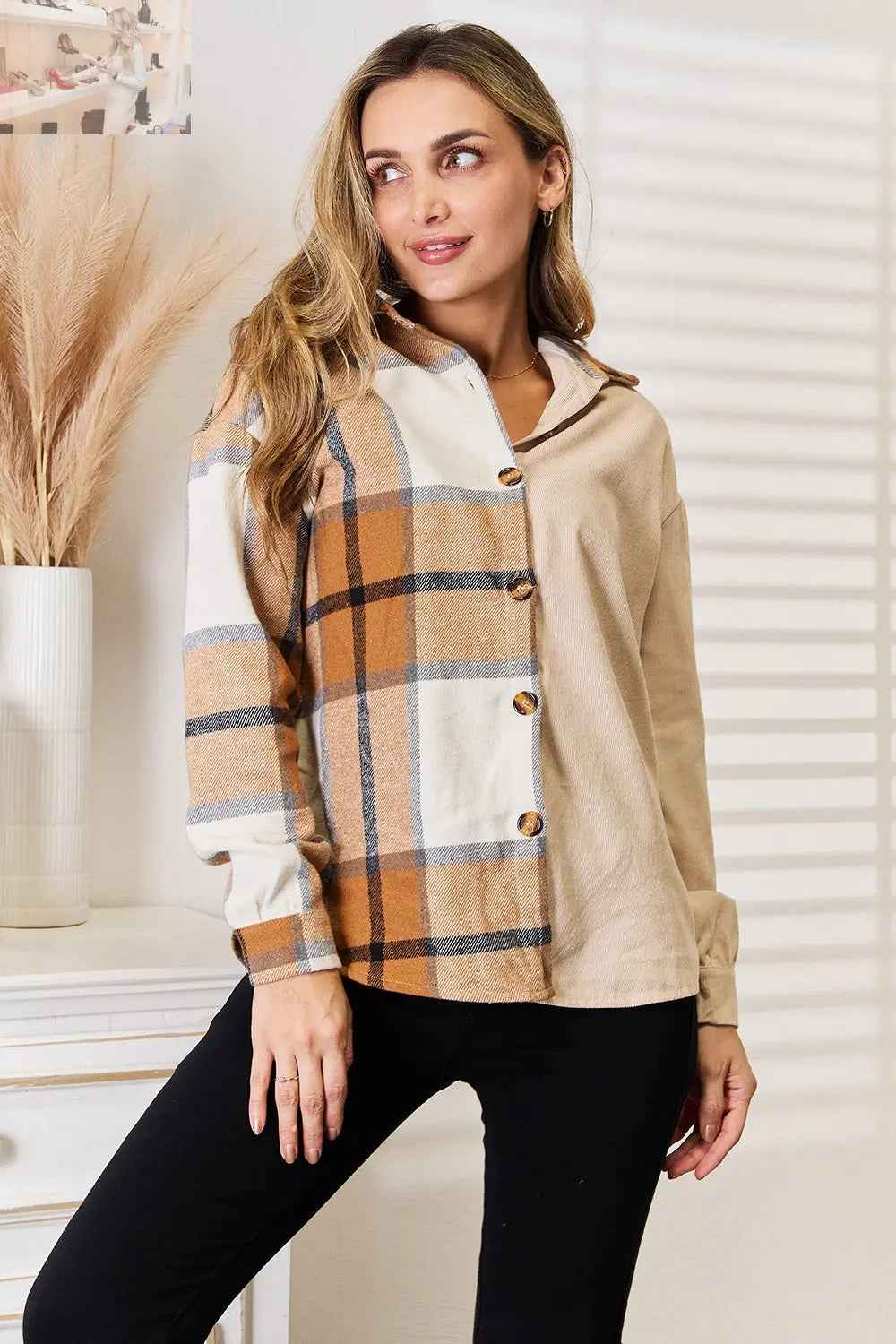 Perfee Plaid Print Dropped Shoulder Shirt for Stylish Comfort - MegaSuperStar