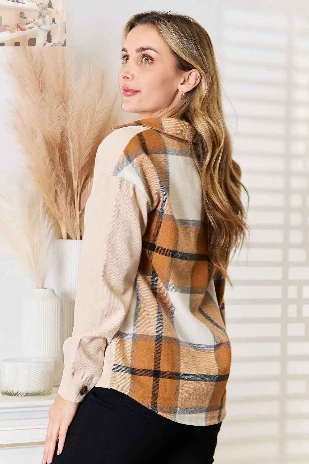Perfee Plaid Print Dropped Shoulder Shirt for Stylish Comfort - MegaSuperStar
