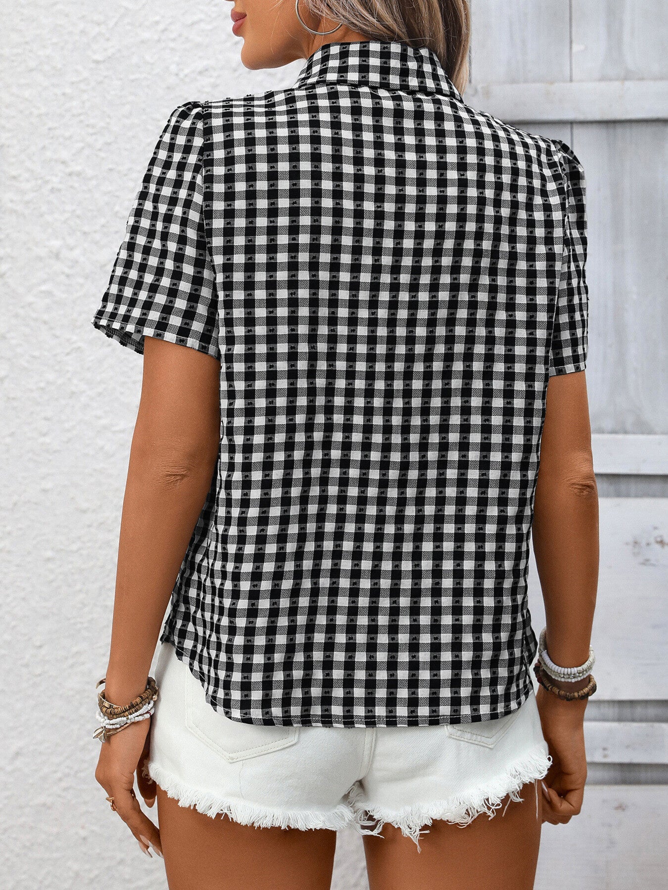 Plaid Button - Up Short Sleeve Shirt - MegaSuperStar