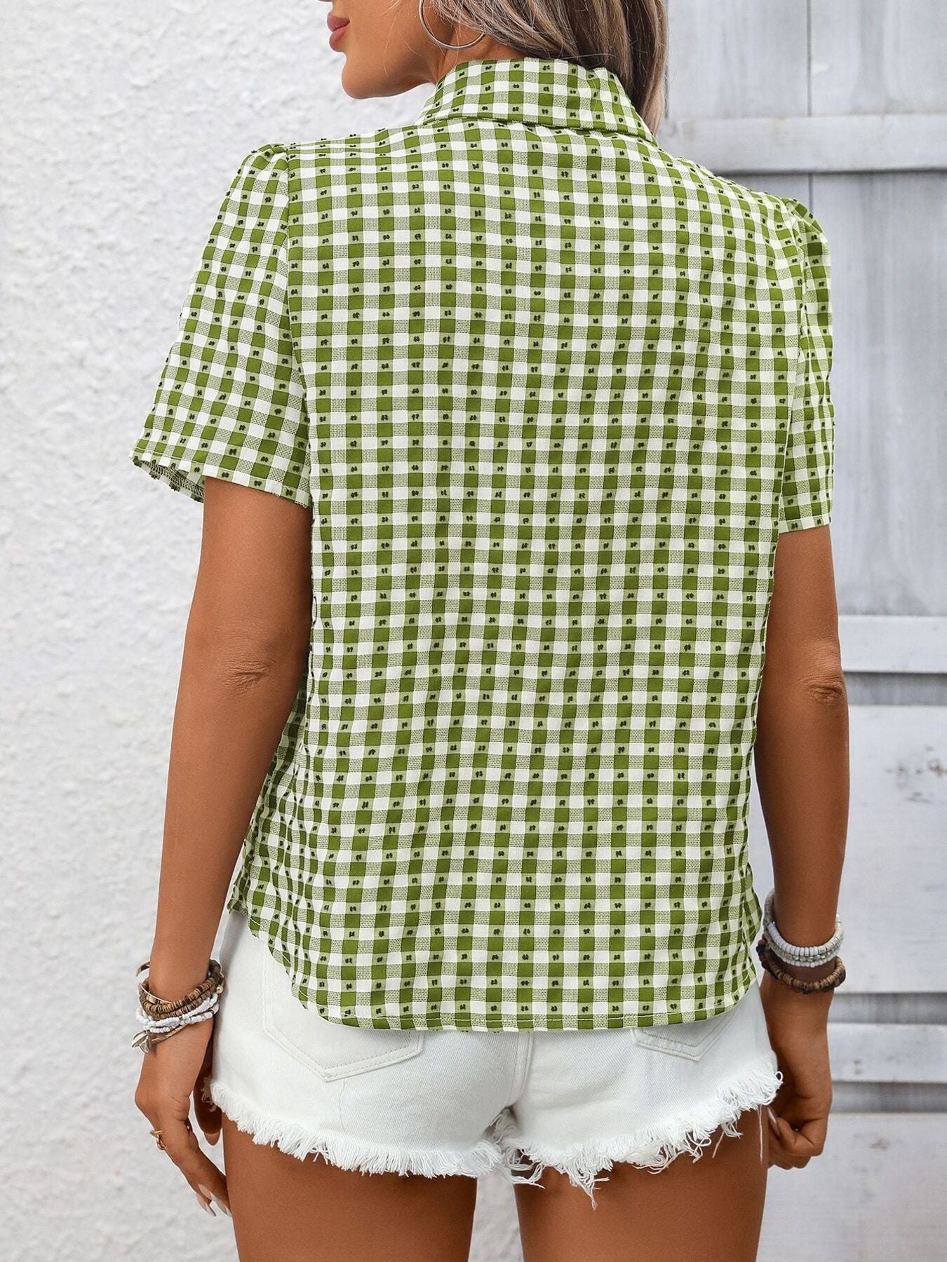 Plaid Button - Up Short Sleeve Shirt - MegaSuperStar