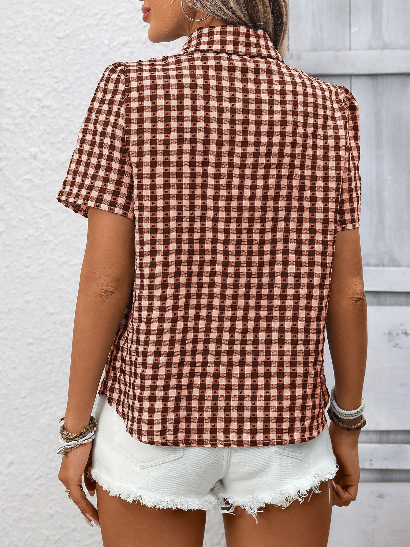 Plaid Button - Up Short Sleeve Shirt - MegaSuperStar