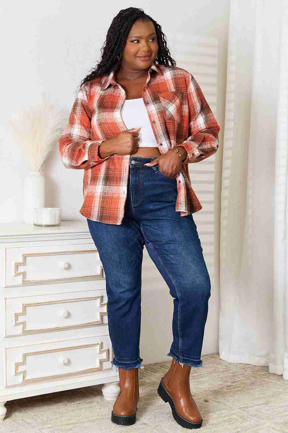 Plaid Collared Long Sleeve Shirt for a Stylish Look - MegaSuperStar