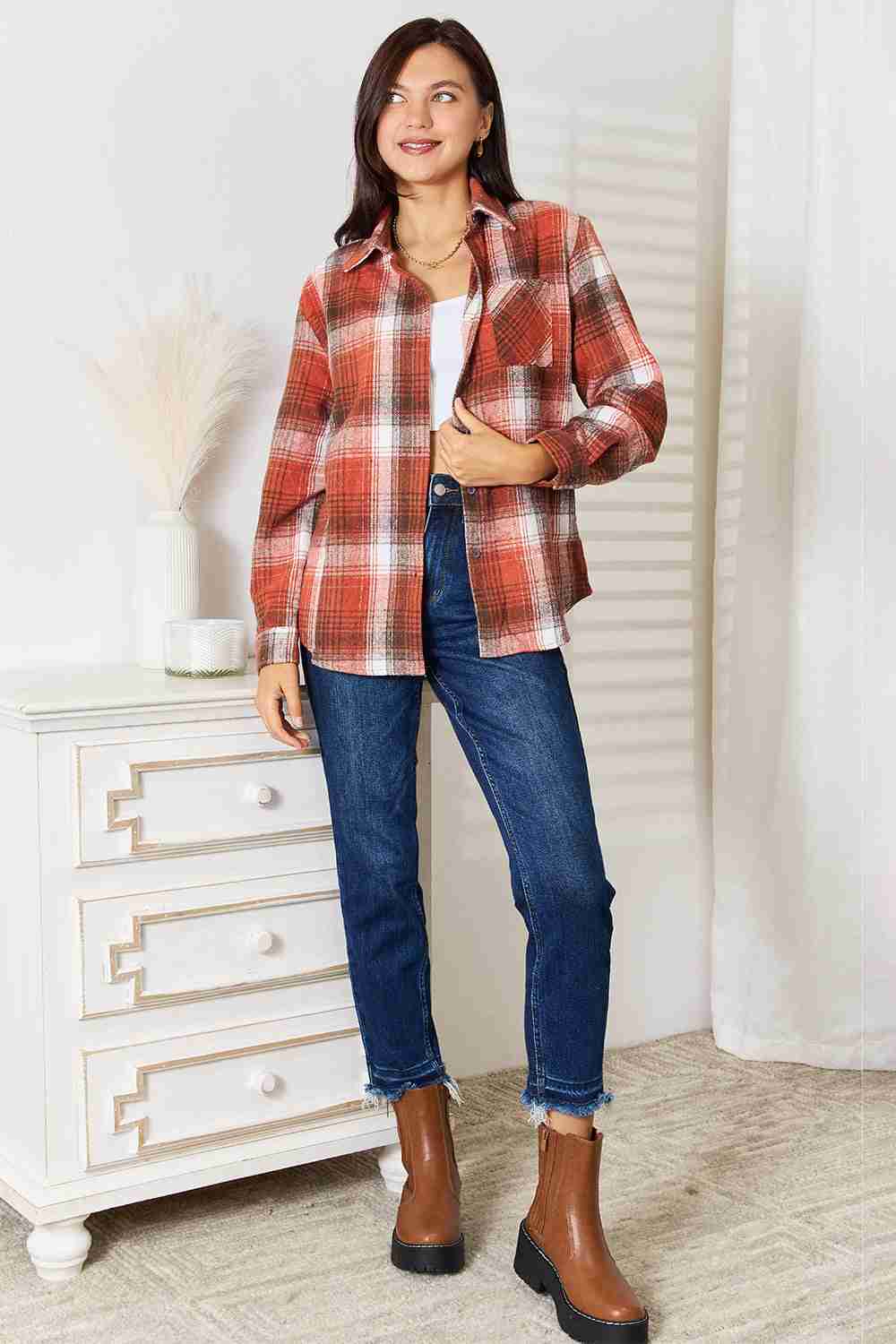 Plaid Collared Long Sleeve Shirt for a Stylish Look - MegaSuperStar